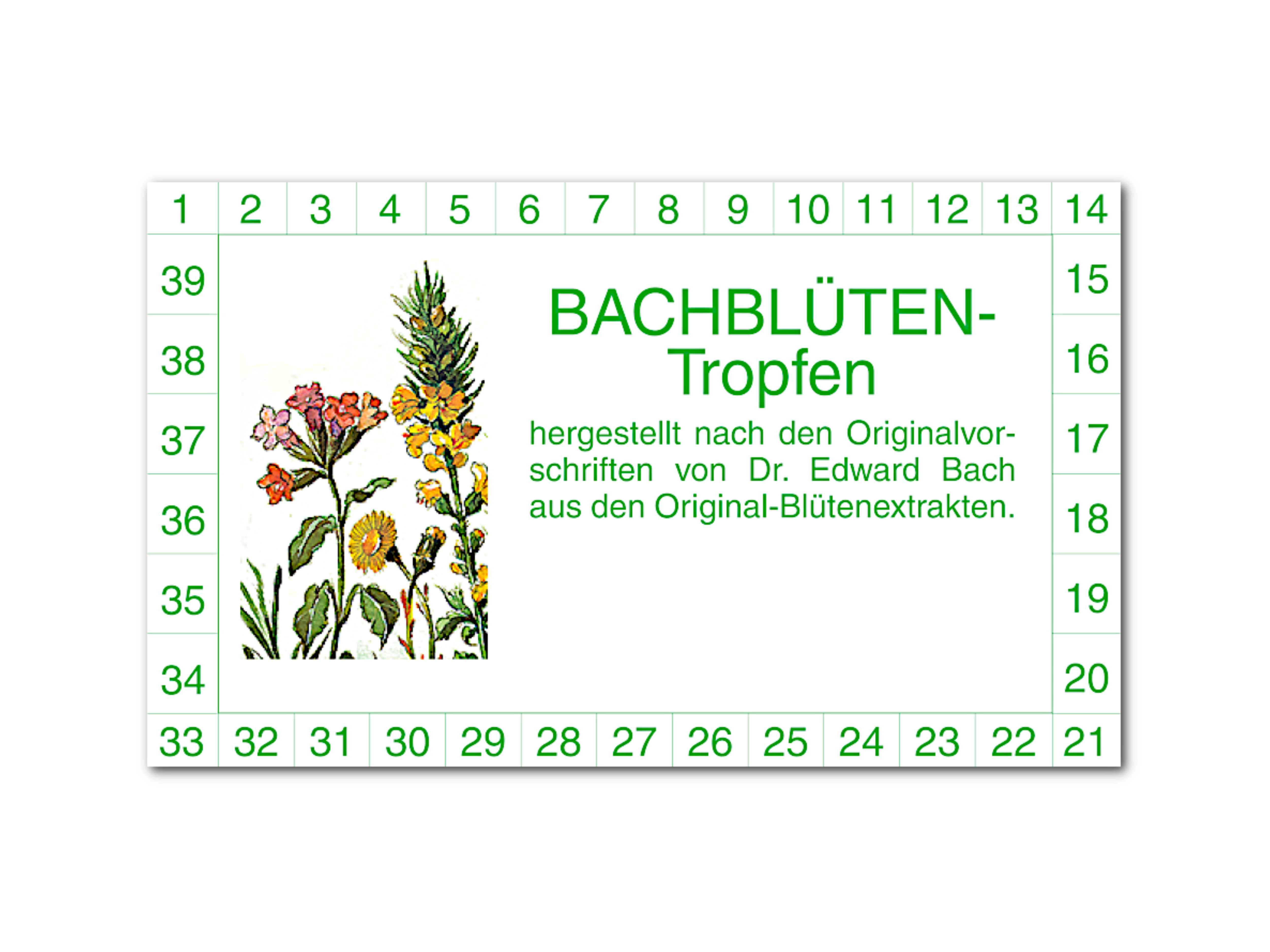    Haftetikette - Bachblüten, 4-färbig mit Zahlenkranz