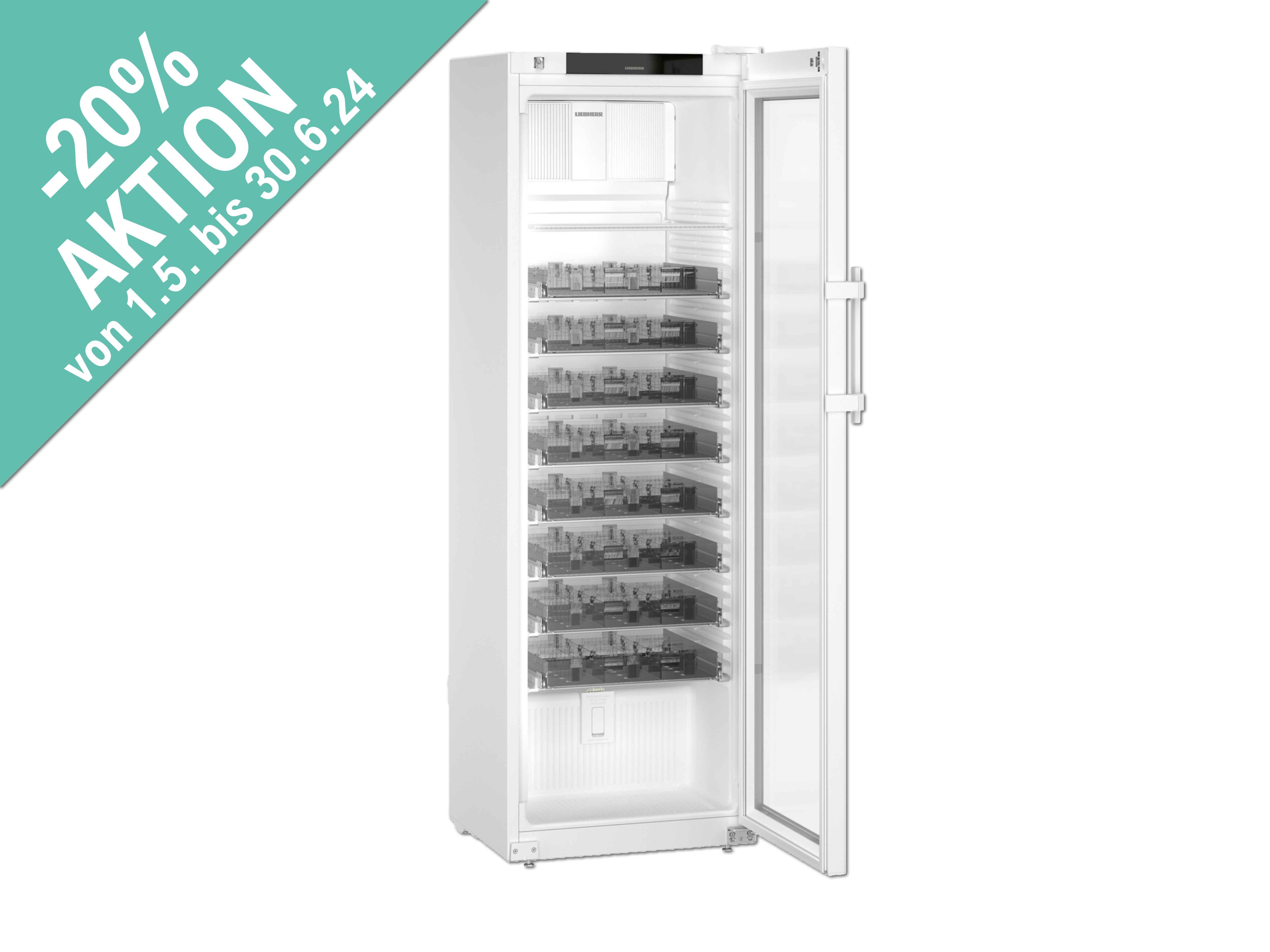    Medikamentenkühlschrank HMFvh 4011, Umluftkühlung, LED, Glastür + 8 Laden
